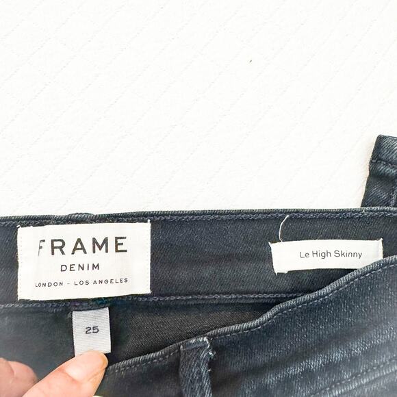 Frame Le High Skinny Portofino Black Indigo Ripped Denim Jeans Size 25 - Picture 6 of 8